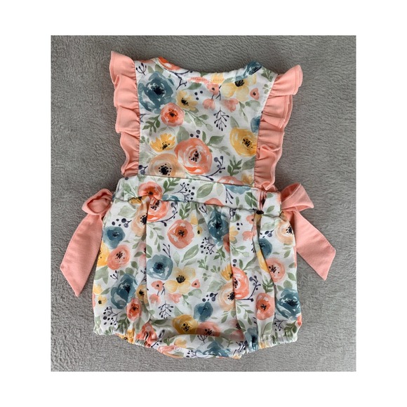 Abby & Erie Bubble Romper Girls 6M Floral Crab Smocked Ruffle Beach Summer - Picture 2 of 7